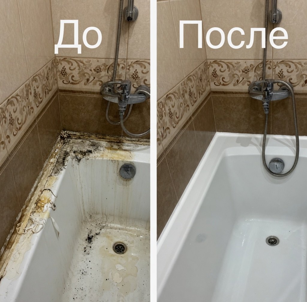 Герметизация ванны до и после